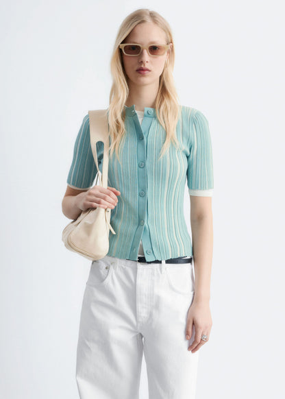 Short-Sleeve Rib-Knit Cardigan