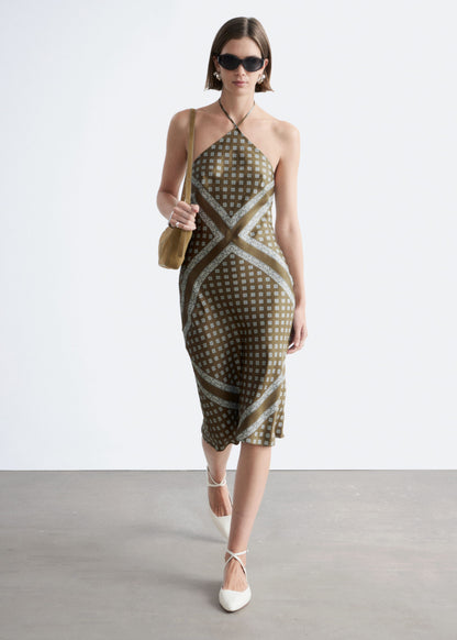 Silk Halterneck Midi Dress