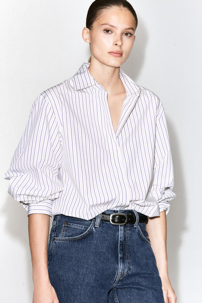 Cutaway-Collar Striped Cotton-Blend Shirt