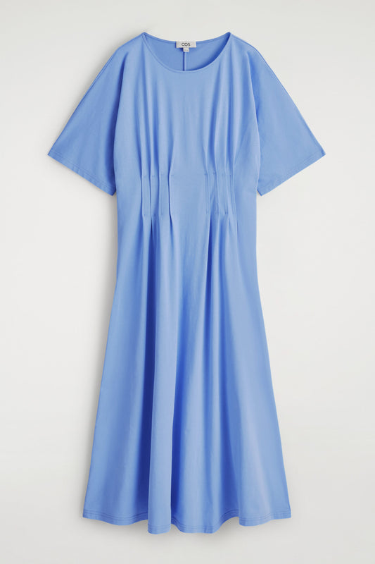 Pintucked Cotton Midi Dress