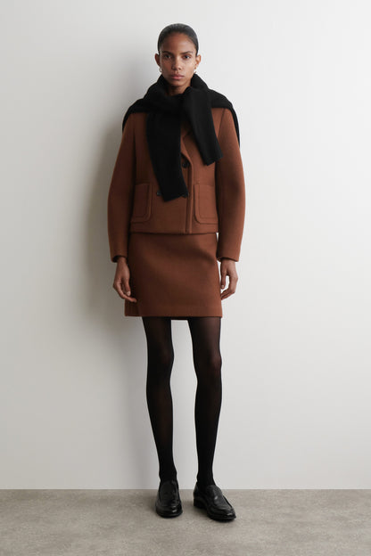 Topstitched wool mini skirt