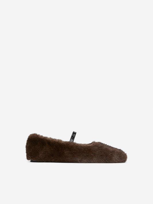Faux-Fur Mary Jane Flats