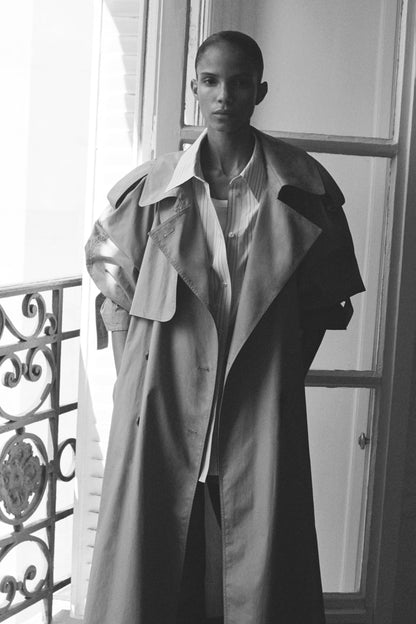 Funnel-Neck Cotton Trench Coat