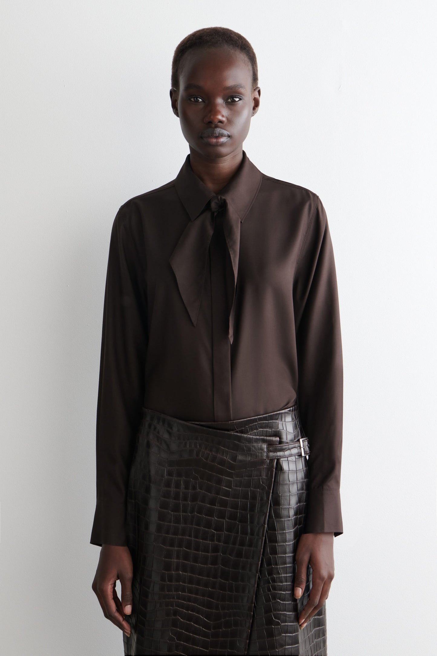 Scarf-Detail Silk Shirt