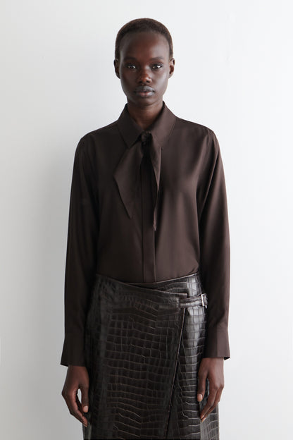 Scarf-Detail Silk Shirt