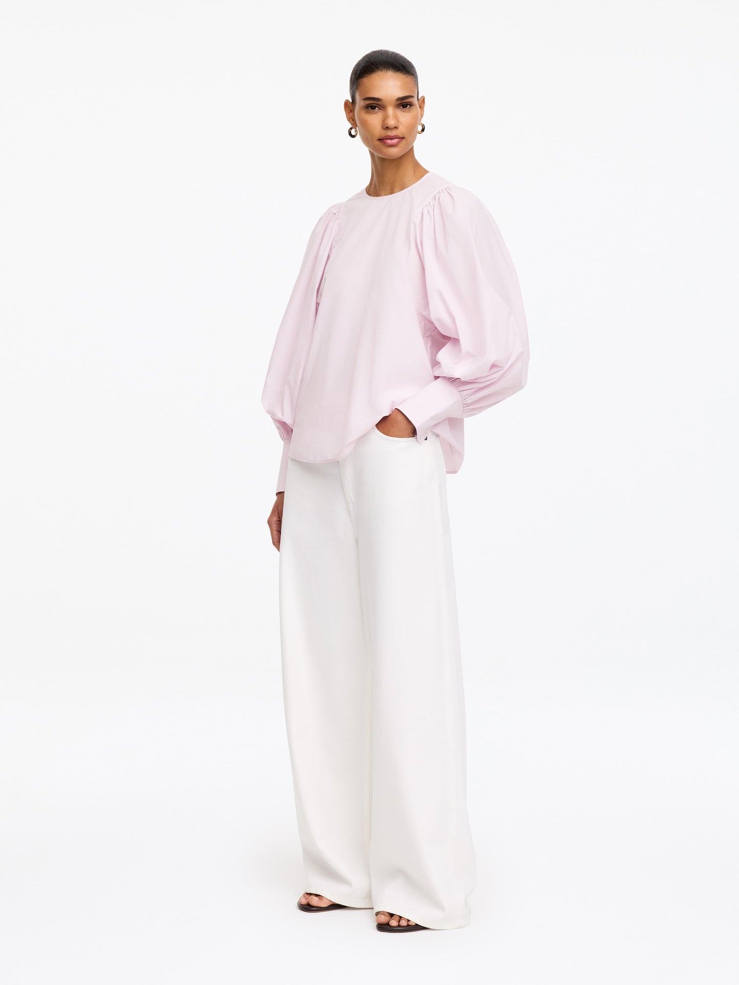 Volume-Sleeve Cotton Blouse