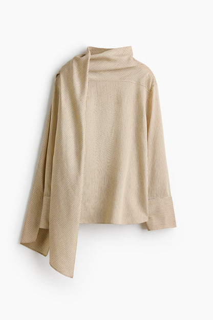 Linen-blend scarf-collar blouse