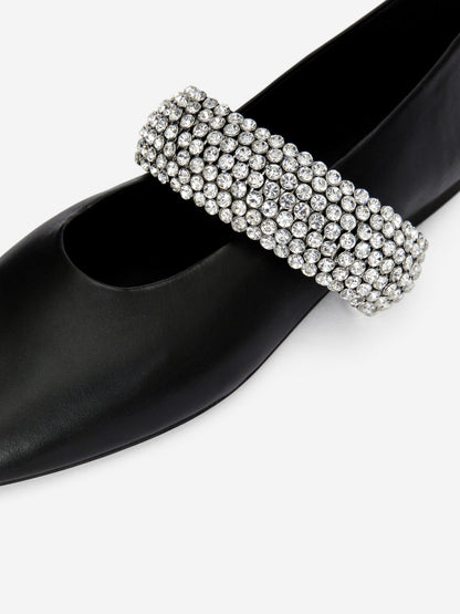 Rhinestone Leather Flats