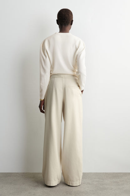 Pleated Wide-Leg Denim Trousers