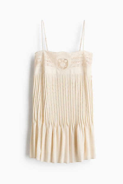 Women's Cream Lace-panel pintuck dress