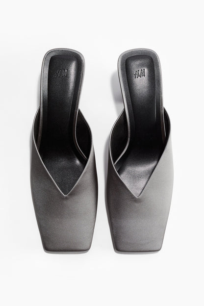 Cone-heel satin mules