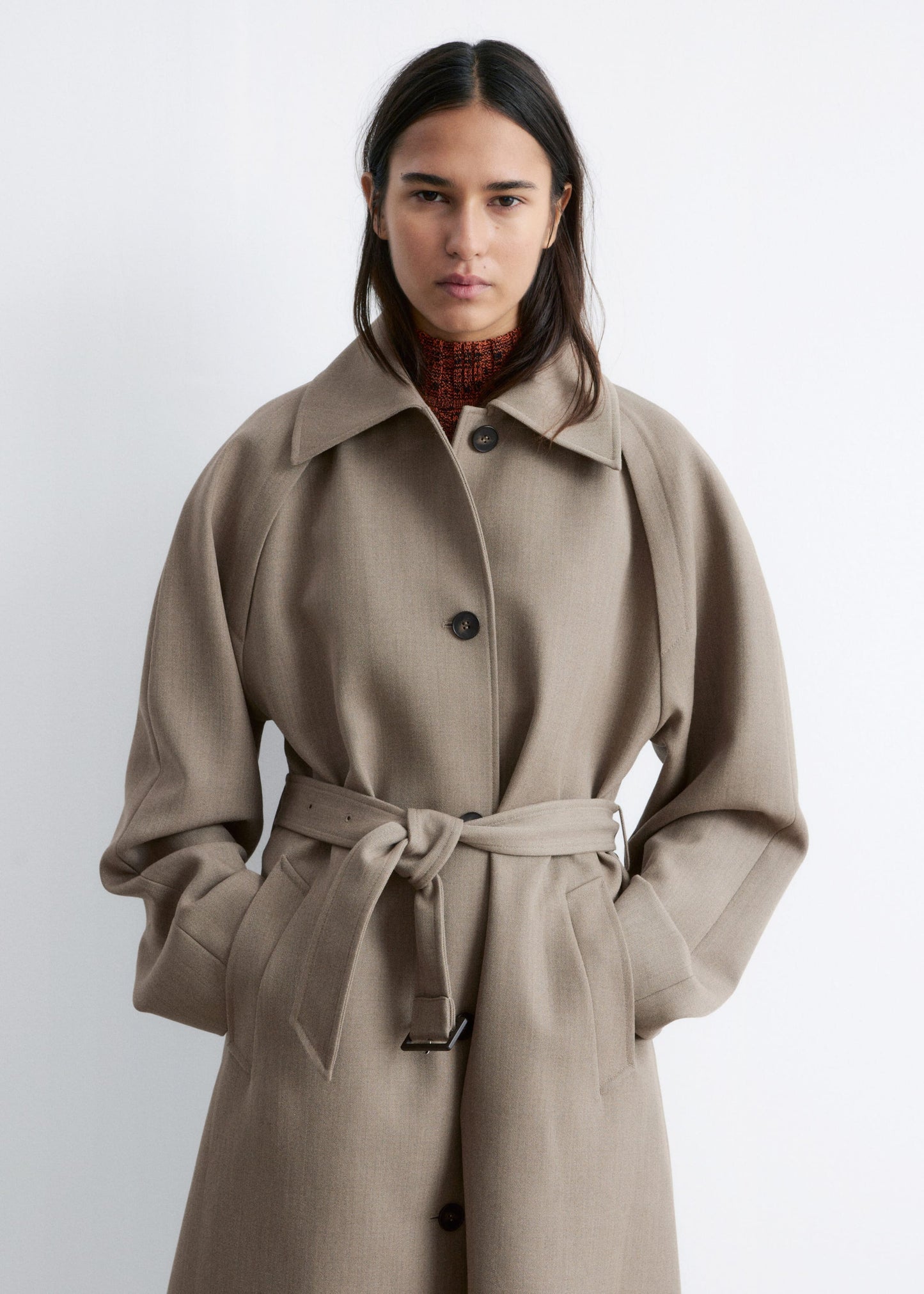 Tie-Belt Wool Trench Coat