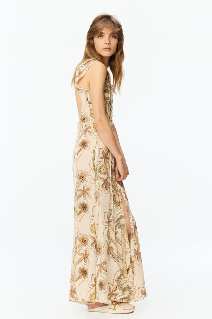 Floral-print ruffled open-back dress