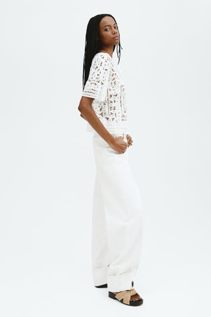 Oversized crochet-look blouse