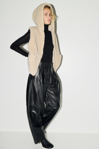 Hooded pile gilet