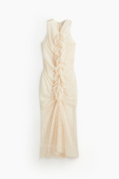 Ruffle-trim lace dress