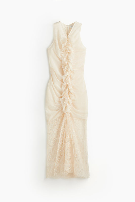 Ruffle-trim lace dress