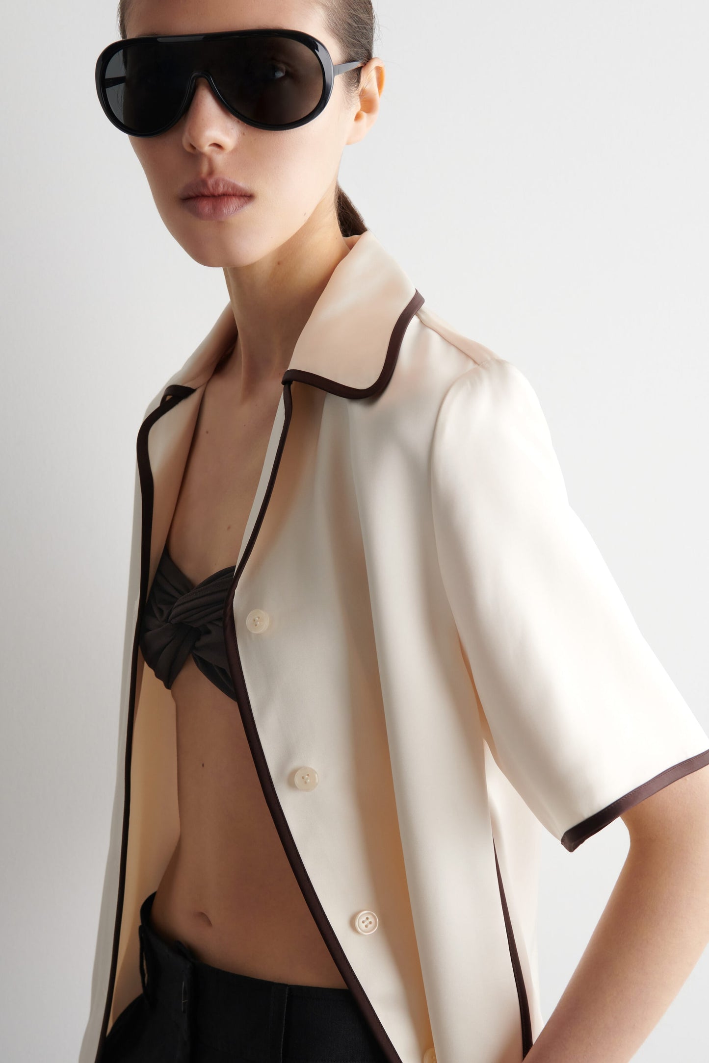 Contrast-Piped Satin Shirt