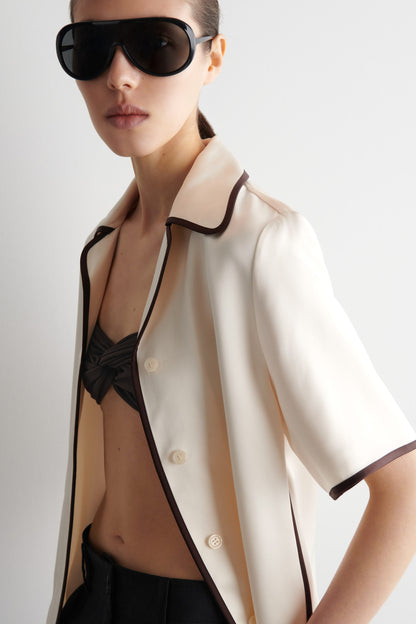 Contrast-Piped Satin Shirt