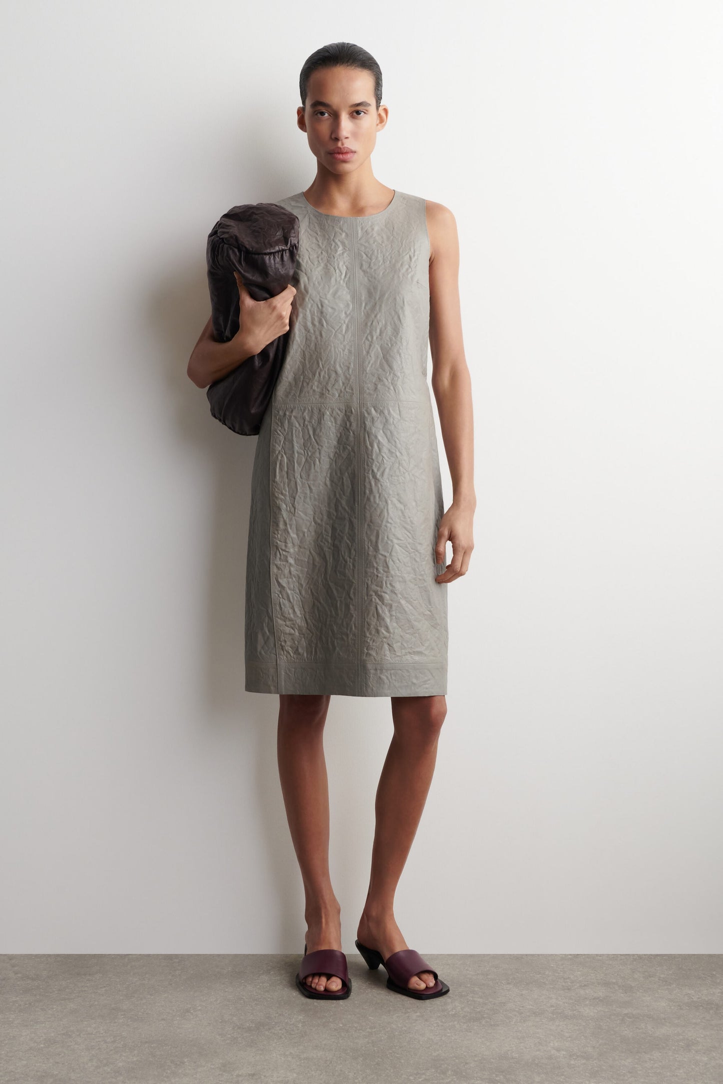 Textured-Leather Shift Dress