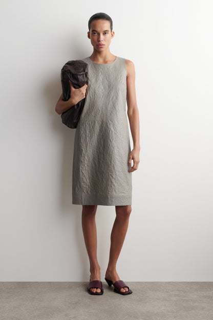 Textured-Leather Shift Dress