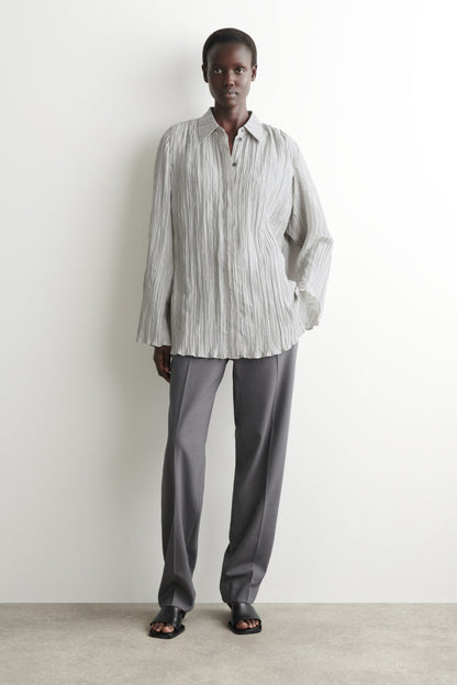 Rounded Textured-Silk Shirt