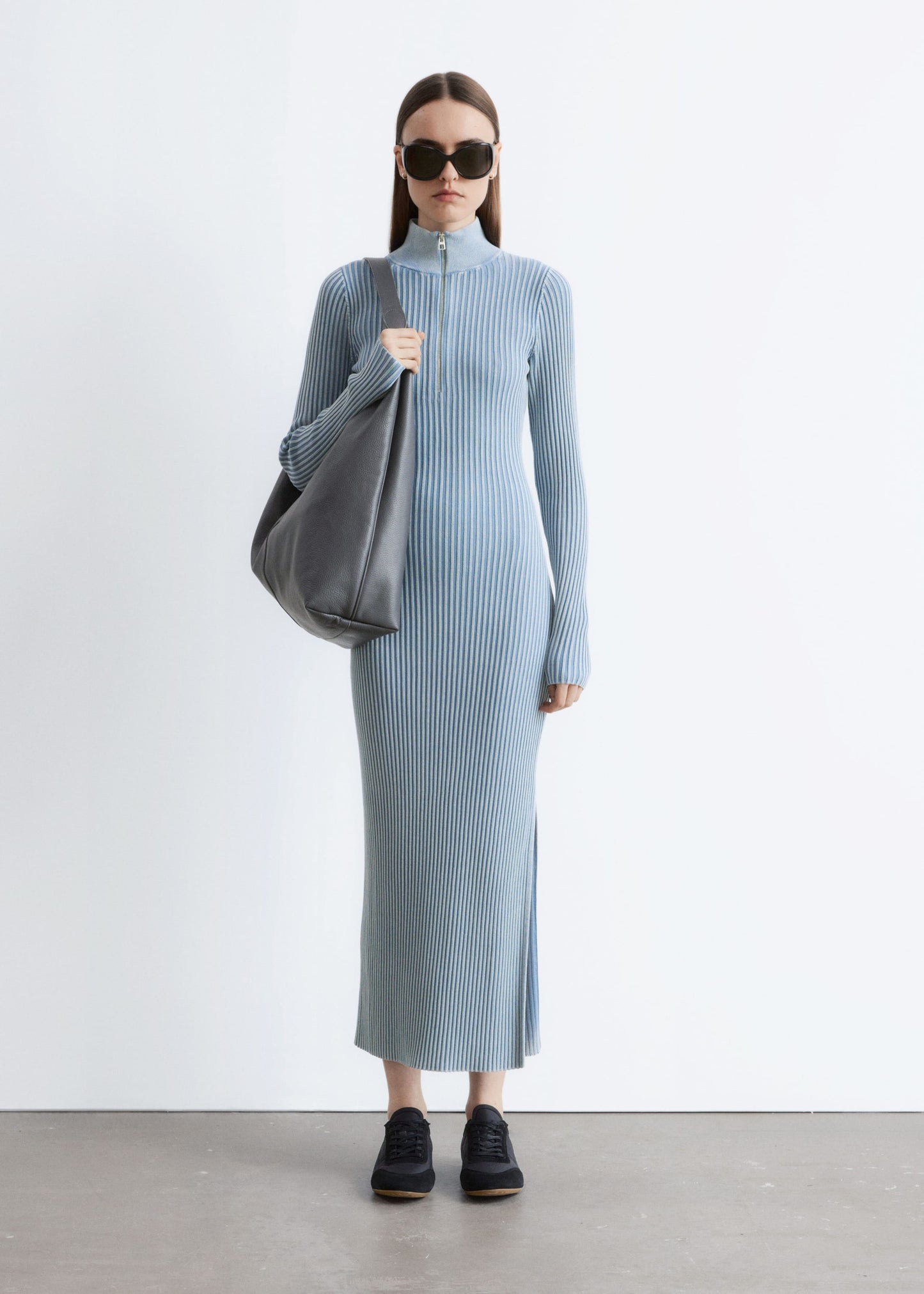 Ribbed Zip-Up Maxi Dress