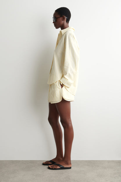 Pleated striped cotton shirt