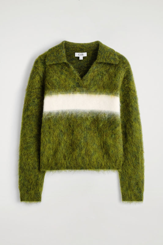 Striped Mohair-Blend Polo Jumper