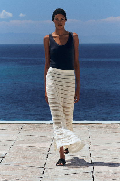 Ladder-Stitch Knitted Midi Skirt