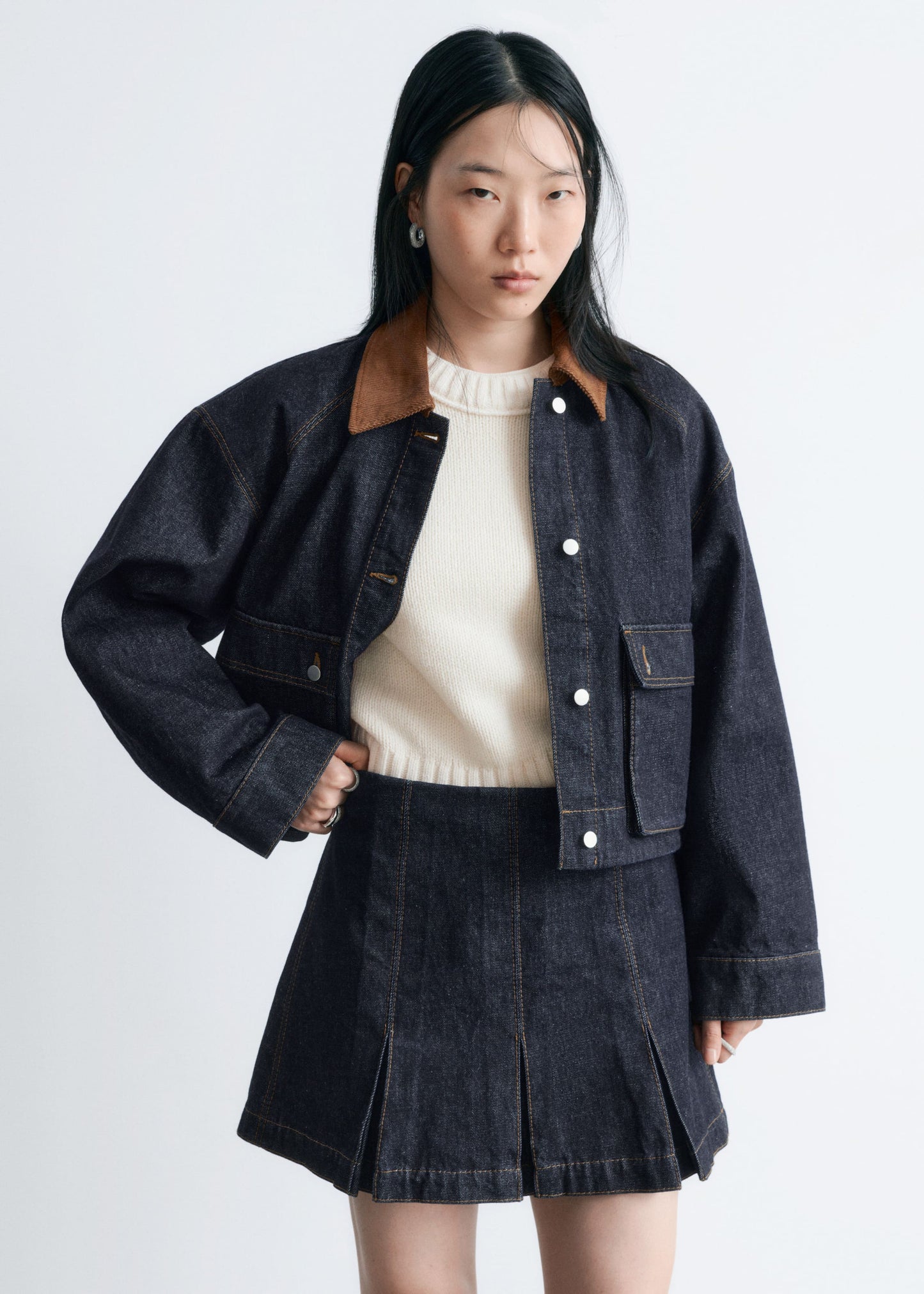 Pleated Denim Mini Skirt