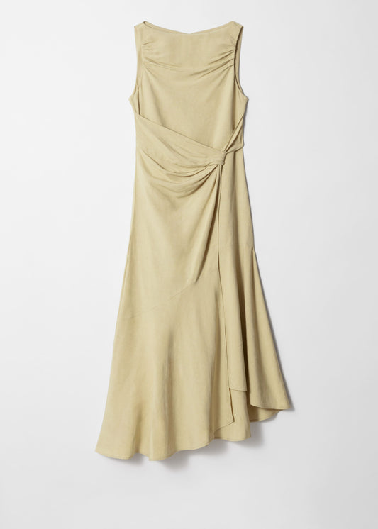 Asymmetric Wrap-Knot Midi Dress