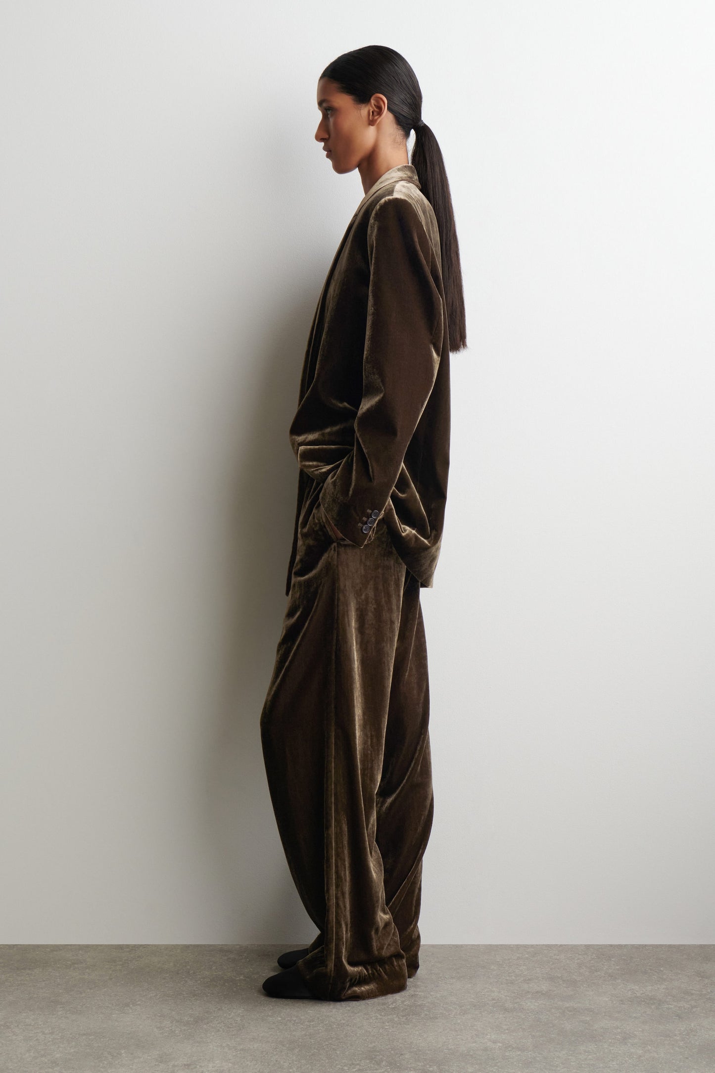 Velvet Elasticated Straight-Leg Trousers