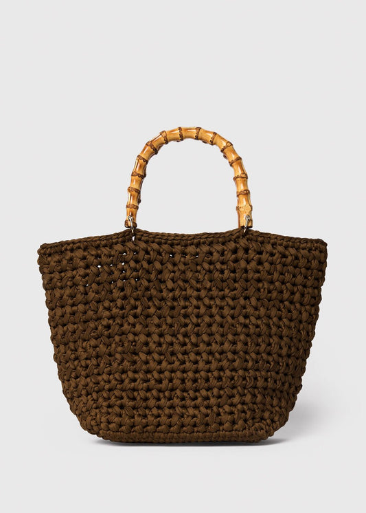 Khaki Bamboo Handle Crochet Bag