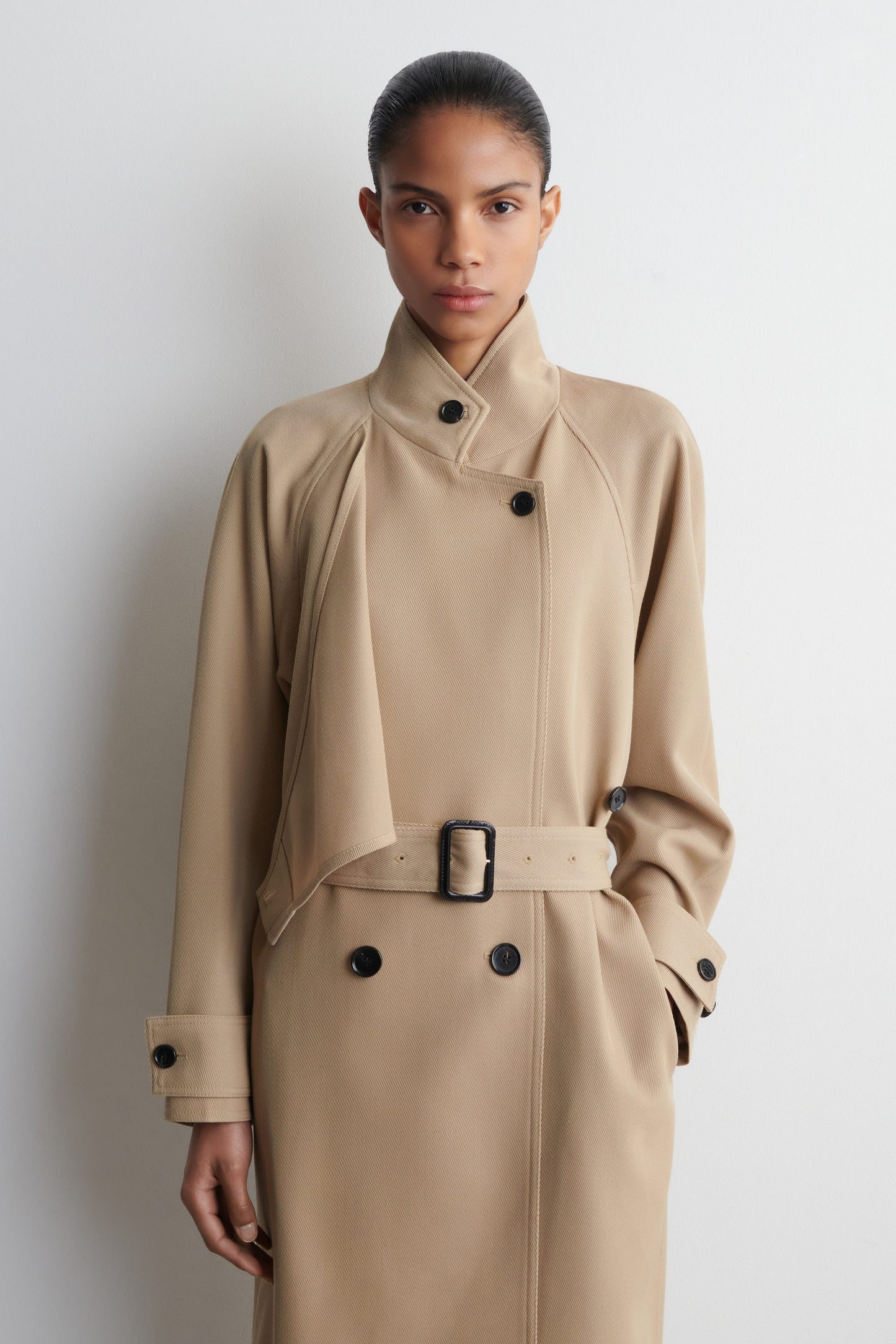 Wrap-Over Wool-Twill Trench Coat
