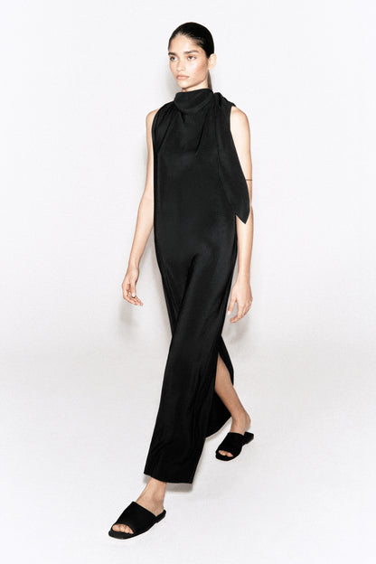 Draped tie-detail high-neck maxi dress