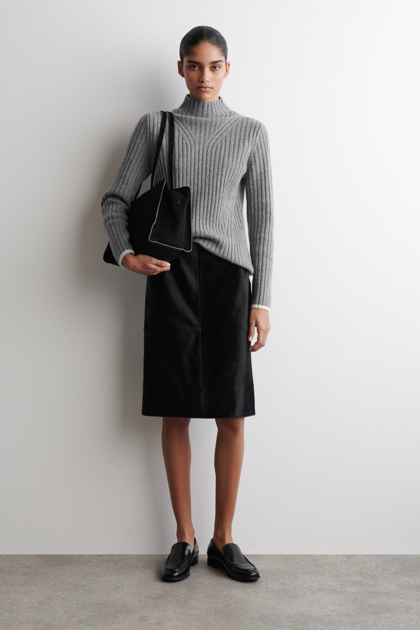 Ribbed Wool Funnel-Neck Jumper