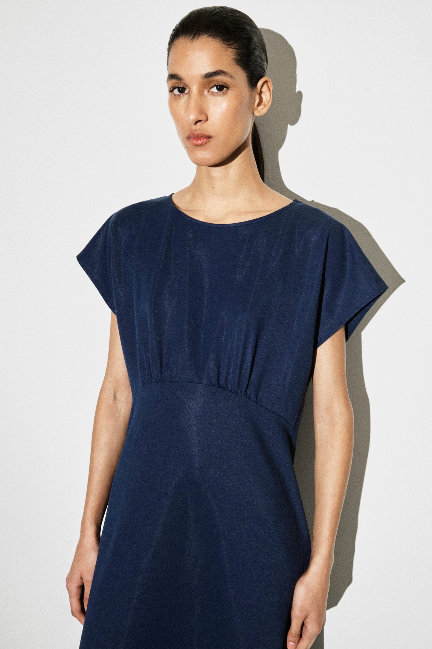 Sculpted Gathered Jersey Midi Dress
