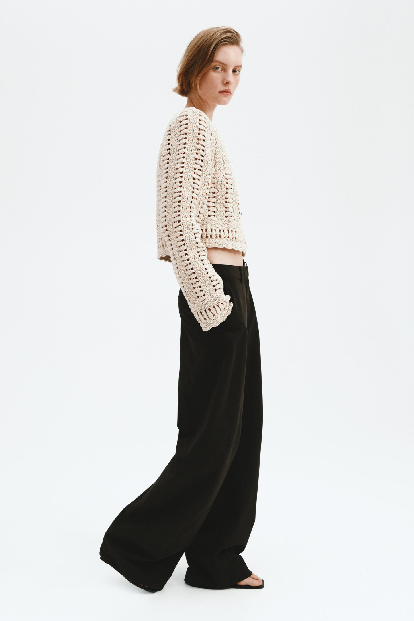 Crochet-look cotton jacket