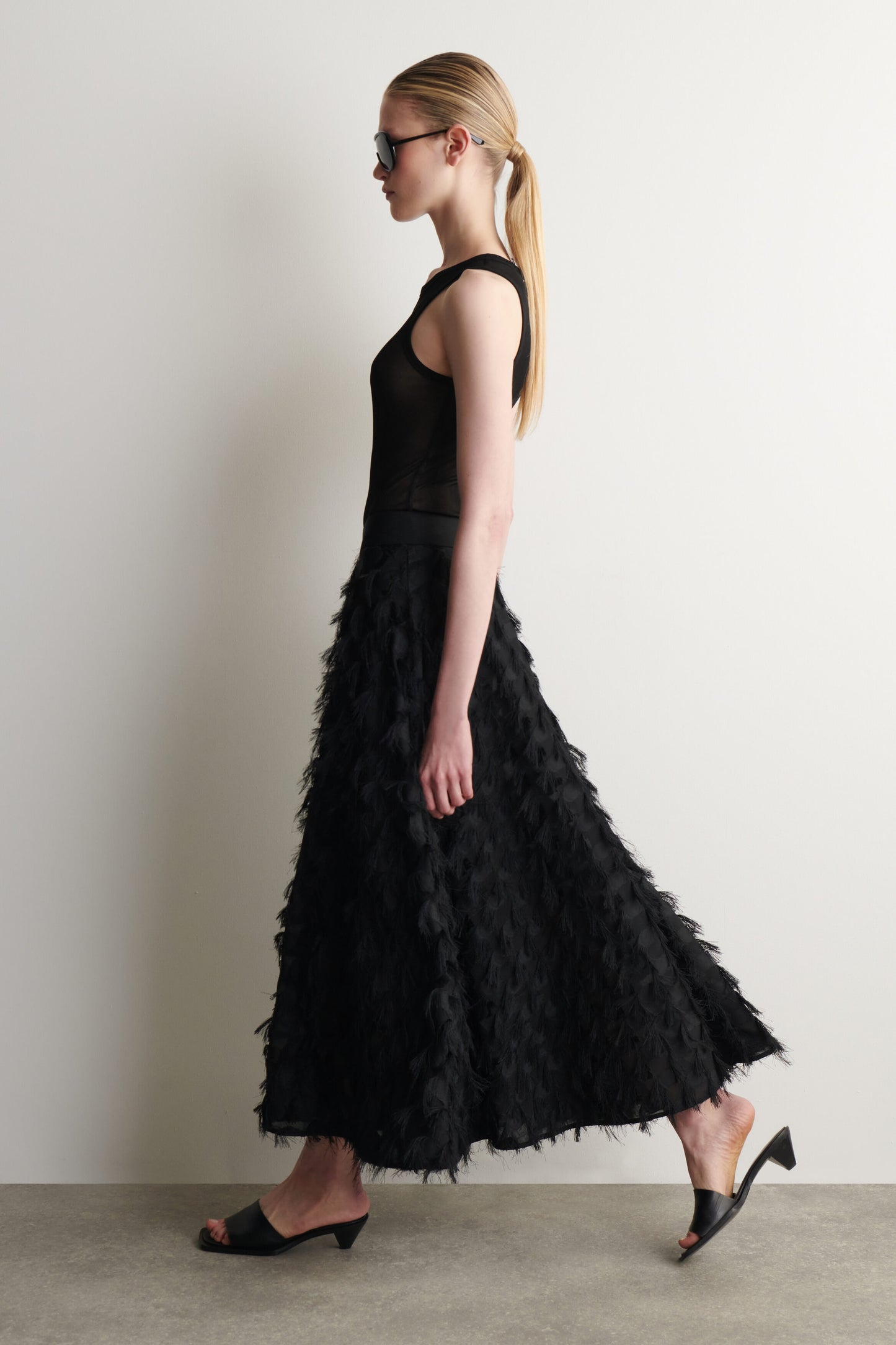 Jacquard-fringed midi skirt