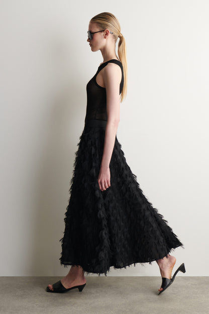 Jacquard-fringed midi skirt