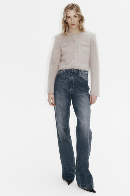 Mohair-blend shoulder-pad cardigan