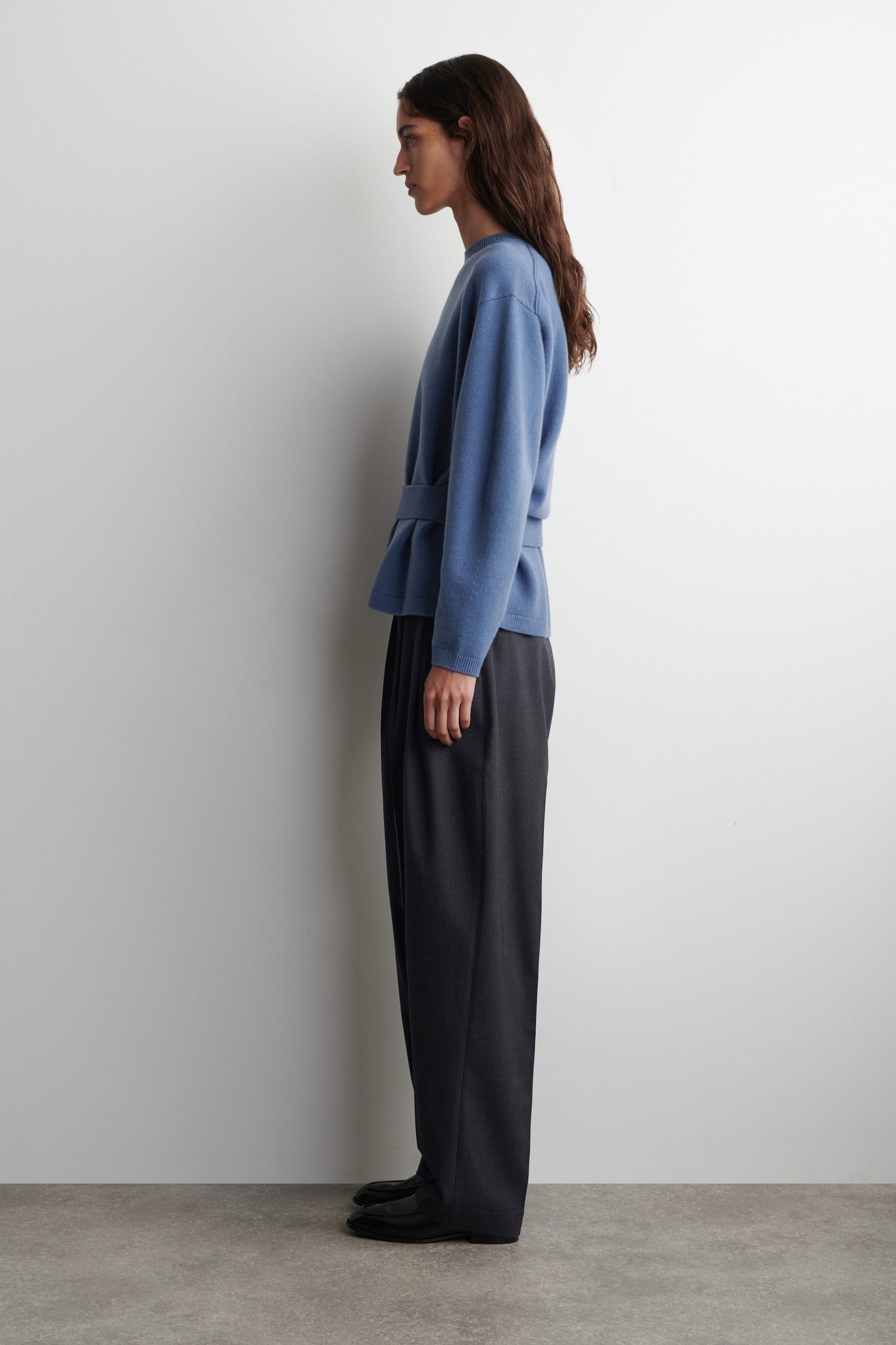 Belt-detail merino wool jumper