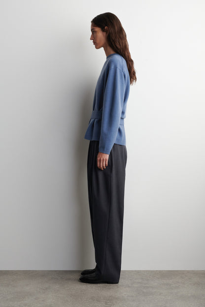 Belt-detail merino wool jumper