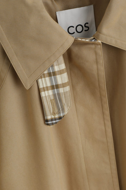 Check-Detail Belted Cotton Trench Coat