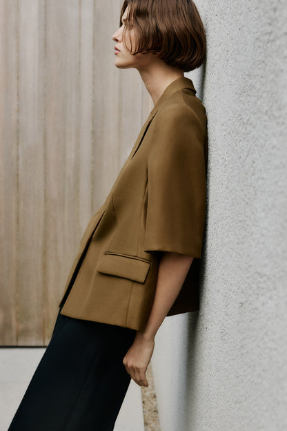 Khaki green Short-sleeved blazer