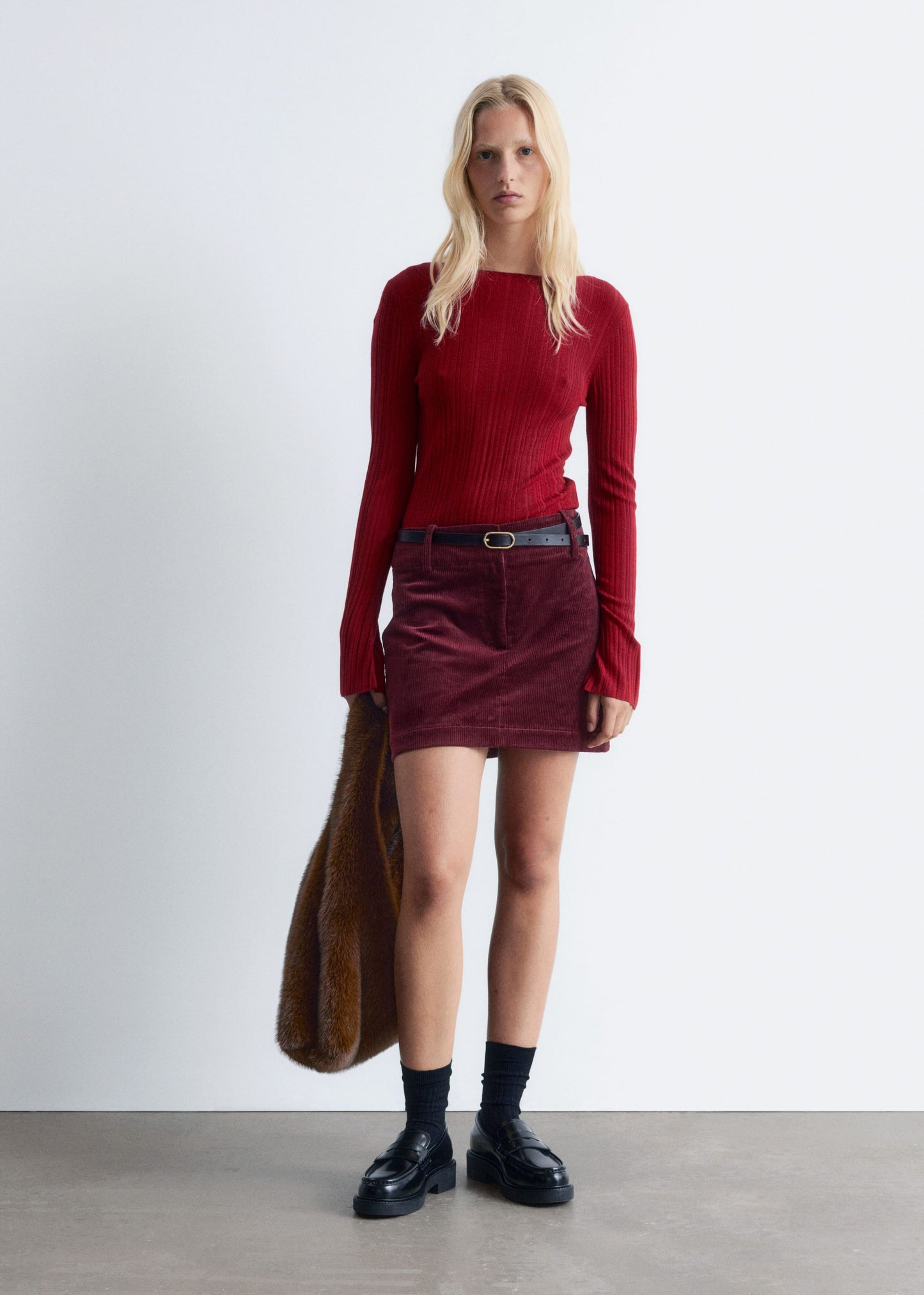 Rib-Knit Wool Boatneck Top