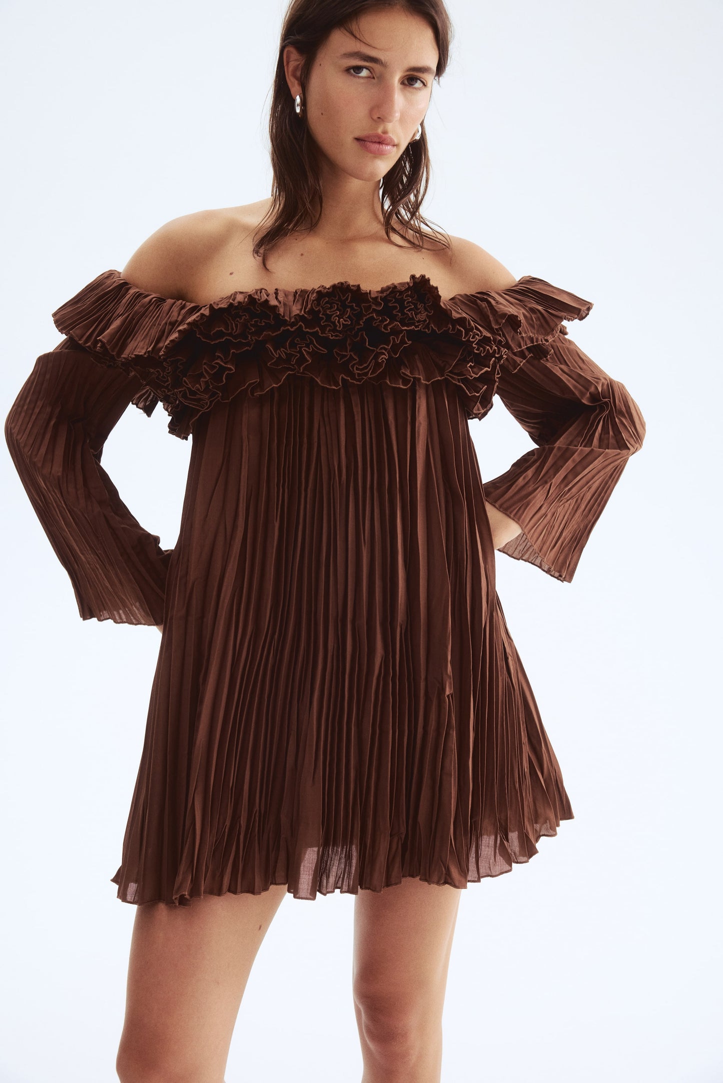 Pleated off-the-shoulder dress