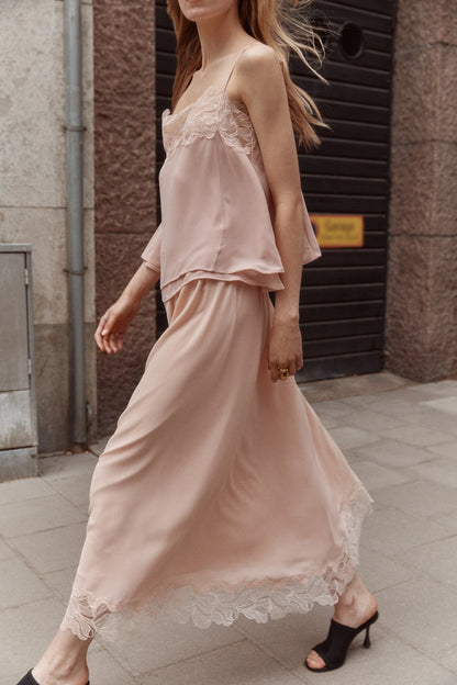 Lace-trimmed chiffon skirt