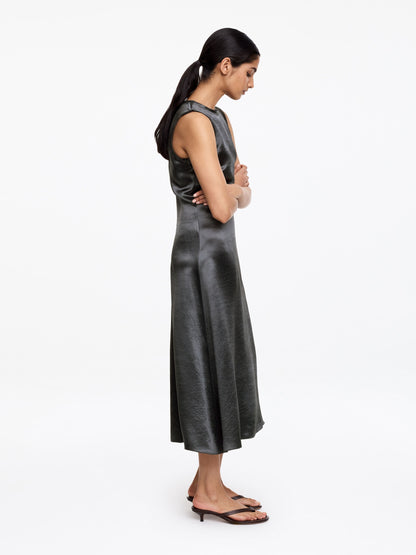 Crushed Satin Midi Dress